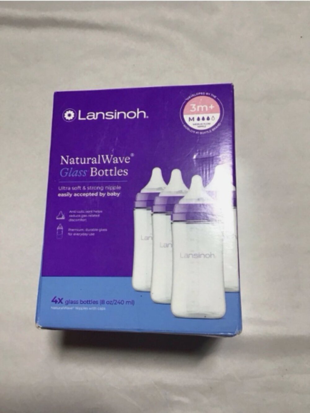 Lansinoh Natural Wave Glass Bottle Set 4-Pack -8oz